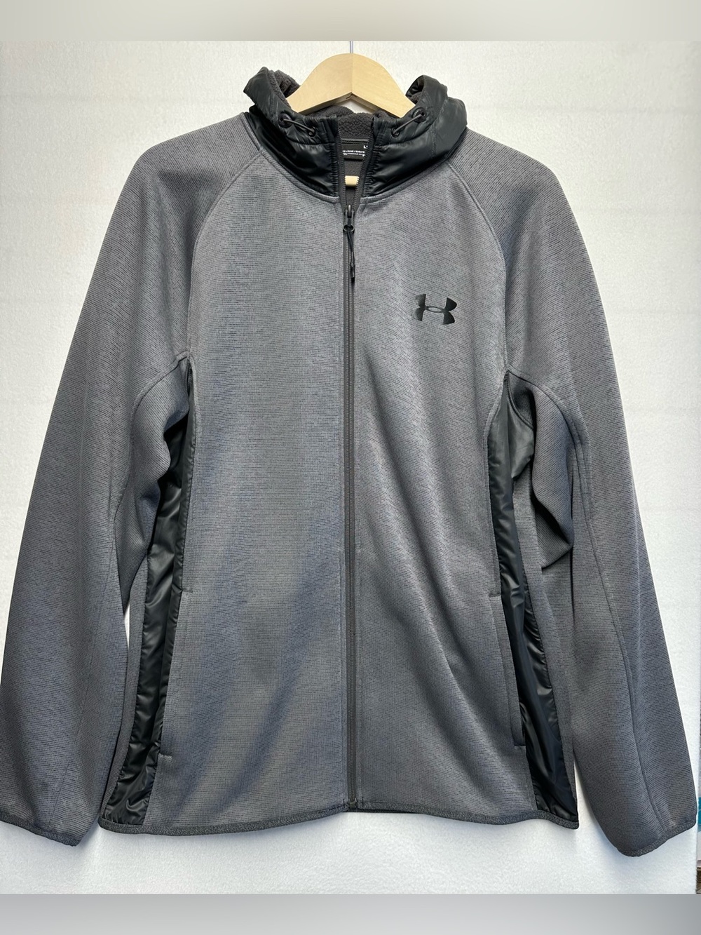 Under Armour ColdGear Hybrid Full Zip Hoodie Jacket Gray Black Men’s Large